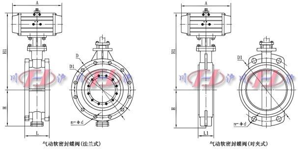 氣動軟密封蝶閥外形尺寸