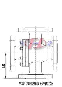 氣動四通球閥(俯視圖)